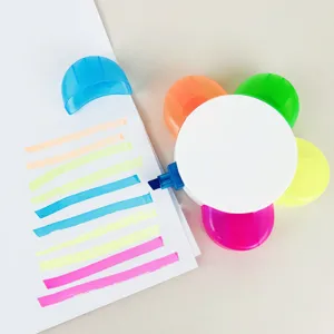 Joli set de surligneurs en forme de fleur avec des couleurs pastel vives pour le bureau.