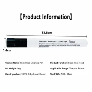 Detailansicht des Thermodrucker-Reinigungsstifts mit klaren Abmessungen und Spezifikationen.