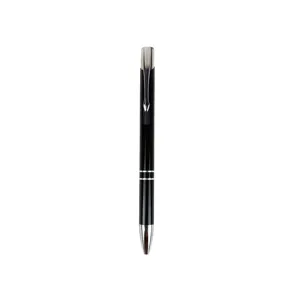Elegante zwarte metalen balpen met zilveren accenten voor zakelijk kantoor en dagelijks gebruik.