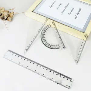 Student Transparent Plastic Ruler Geometry Tool Straight Ruler Triangle Protractor For School Office Drawing