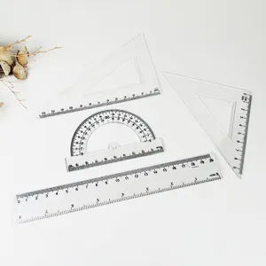 Transparent plastic ruler set 4-piece student geometry math drawing tool clear scale