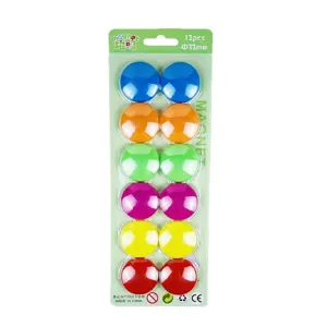 Set di 12 calamite rotonde colorate da 32 mm per lavagna bianca, ufficio e scuola.