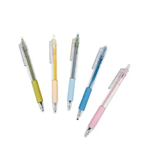 Lot de 5 stylos gel rétractables 0.5mm minimalistes aux couleurs pastel morandi pour étudiants.
