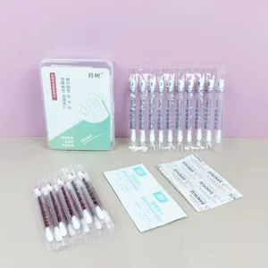 Portable first aid disinfection kit with alcohol swabs, iodine cotton sticks and bandages.