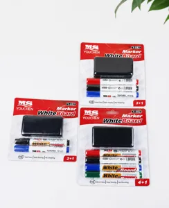 Erasable whiteboard marker set with eraser, smooth writing, easy to wipe for office school.