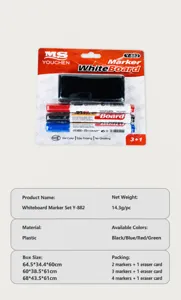 Erasable whiteboard marker set with eraser, smooth writing and easy wiping for office and school.