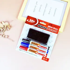 Whiteboard marker set with eraser, 4 colors dry erase pens for office and school teaching use.