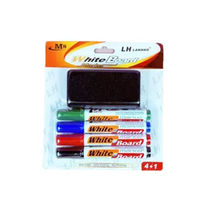 4-pack color whiteboard markers set with eraser, dry erase pens for office school teaching.