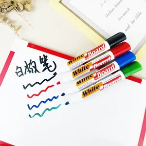 Erasable whiteboard markers set with black, red, blue, and green pens for office and school.