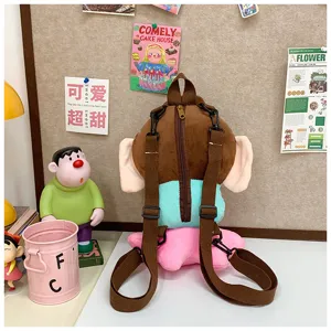 Zaino in peluche per bambini, morbida borsa con personaggio anime e spallacci regolabili.