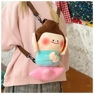 Zaino in peluche Buddha carino, morbido design di bambola di loto, comoda borsa a tracolla quotidiana.