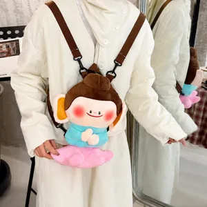 Zaino con bambola Buddha in peluche, borsa a tracolla kawaii di cartone animato.