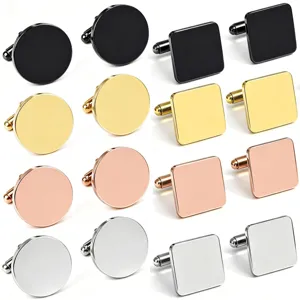 Stainless steel polished french cufflinks round square mens shirt cuff links multi color