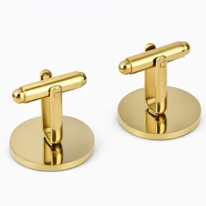 Gold tone round stainless steel cufflinks for men french shirt accessories polished finish