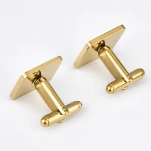 Gold stainless steel square cufflinks for men, mirror polished French cuff links for formal suits.