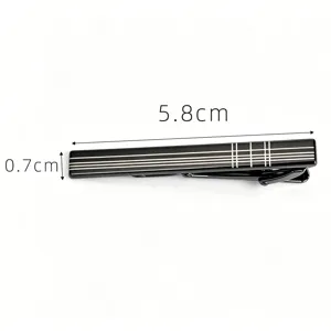Mens black metal tie clip with laser engraved grid lines, 5.8cm length formal accessory.