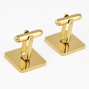 Detail shot of classic gold square stainless steel polished french cufflinks for men formal wear