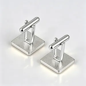 Silver square checkered cufflinks for men, classic metal shirt cuff link accessories.