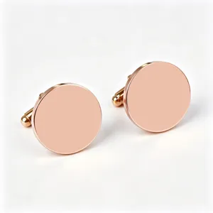 Close-up detail of smooth rose gold round cufflinks, perfect mirror polished shine surface.