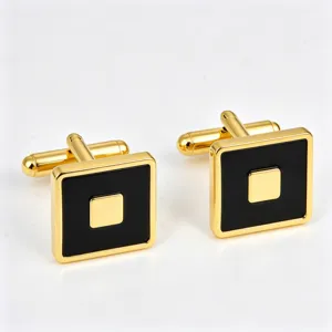 Mens square cufflinks gold metal black lacquer french cuff links for business shirts.