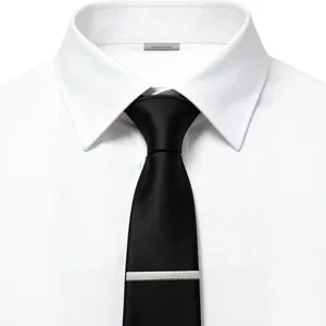 Silver tie clip for men with laser engraved grid lines, elegant business accessory for suits.