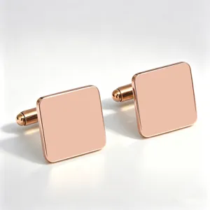 Detail view of the elegant square rose gold mirror polished french cufflinks for men shirts.