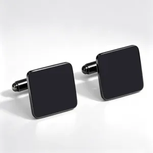 Classic square black cufflinks for men, stainless steel business shirt cuff links accessory.