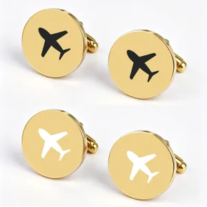 Stainless steel gold plated round airplane cufflinks for men elegant business suit shirt cuff links