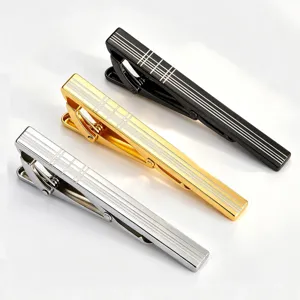 Classic men metal tie clip set laser engraved grid pattern silver gold black business accessories