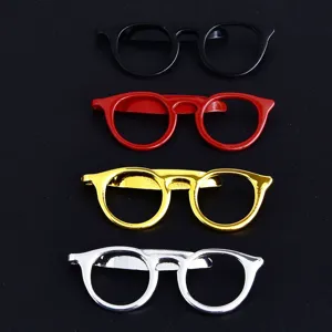 Novelty glasses shape metal tie clip set, featuring four classic colors for men's suits.