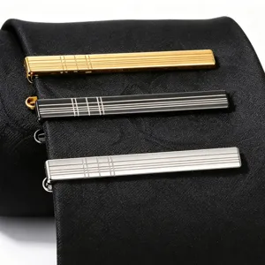 Men business tie clips set laser engraved grid lines gold black silver metallic accessories