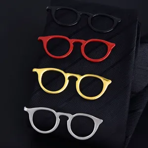 Novelty eyeglass tie clips set in black red gold silver, stylish metal necktie accessories for men wedding.