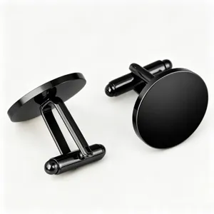 Classic black round cufflinks for men, mirror polished stainless steel French shirt accessories.