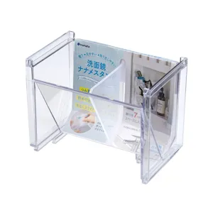 Caja organizadora de maquillaje de plástico transparente para armario y tocador.
