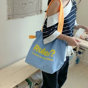 Casual simple trendy large capacity canvas shoulder tote bag for women summer fashion style
