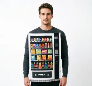 Costume amusant de distributeur automatique pour fête d'Halloween, spectacle et cosplay drôle.
