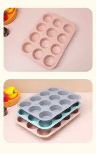 Silicone muffin baking pan multi-cavity cake mold for homemade cupcakes, pastries, and desserts.