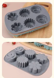 Silicone cake mold detail view showing flower shapes and rose patterns for baking.