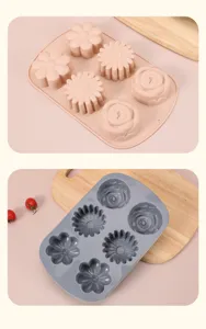 Silicone cake mold 6-cavity flower rose shape baking pan for DIY chocolate pudding muffin.