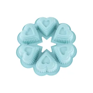 Silicone 6-cavity heart cake mold chocolate jelly baking pan for DIY kitchen dessert.