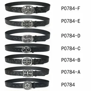 Ceinture en cuir PU sculpté rétro avec boucle métallique gaufrée punk pour hommes femmes.