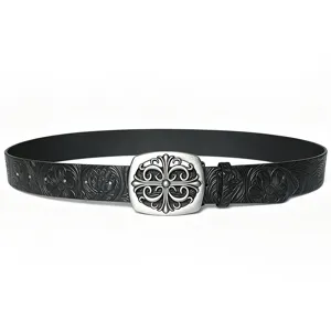 Ceinture en cuir PU gaufré rétro avec boucle métallique détaillée pour un look vintage.