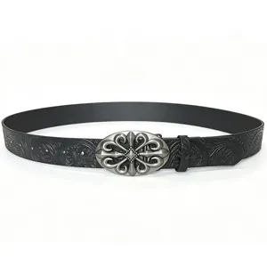 Ceinture en cuir PU vintage avec boucle en métal gothique occidentale pour unisexe