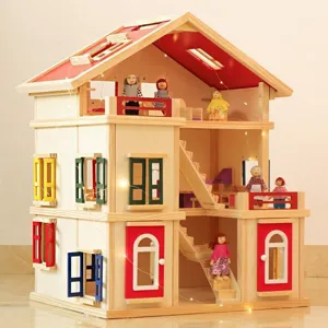 Grande Casa delle Bambole in Legno Villa di Simulazione Fai-da-te Casa delle Bambole Multistrato Con Mobili Accessori in Miniatura per Bambini