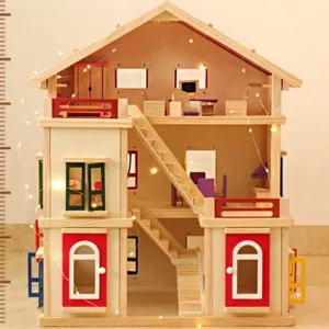 Grande casa delle bambole in legno villa di simulazione multilivello con set di mobili regalo