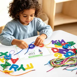 Educational Alphabet Lacing Toy Wooden Word Building Cards Spelling Game For Toddlers Montessori Learning Activity Set Preschool Gift