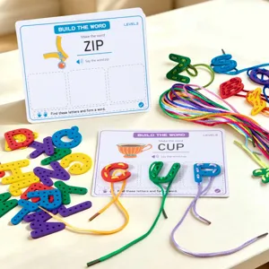 Kids wooden letter lacing board educational toy word spelling string training main image