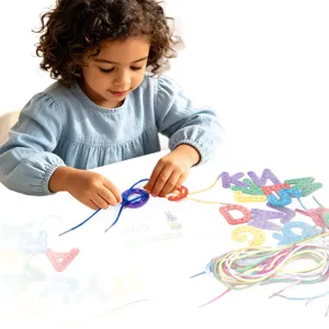 Kids letter lacing board educational toy for early spelling and fine motor skill training.
