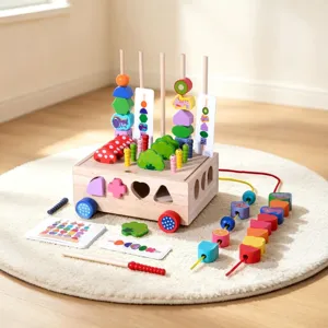 Conjunto de juguetes educativos Montessori de madera para niños clasificación de formas enhebrado