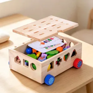 Juguete de clasificación de madera Montessori juguete educativo coche con bloques y cartas